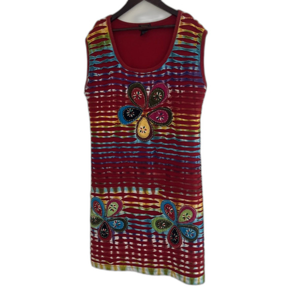 RISING INTERNATIONAL Vtg Cotton Nepalese Floral Boho Hippie Rainbow Dress- XXL - Picture 2 of 8